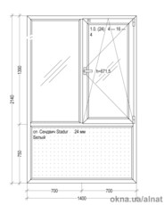 Готовая оконная конструкция Rehau для французского остекления 1400х2140 по самой низкой цене